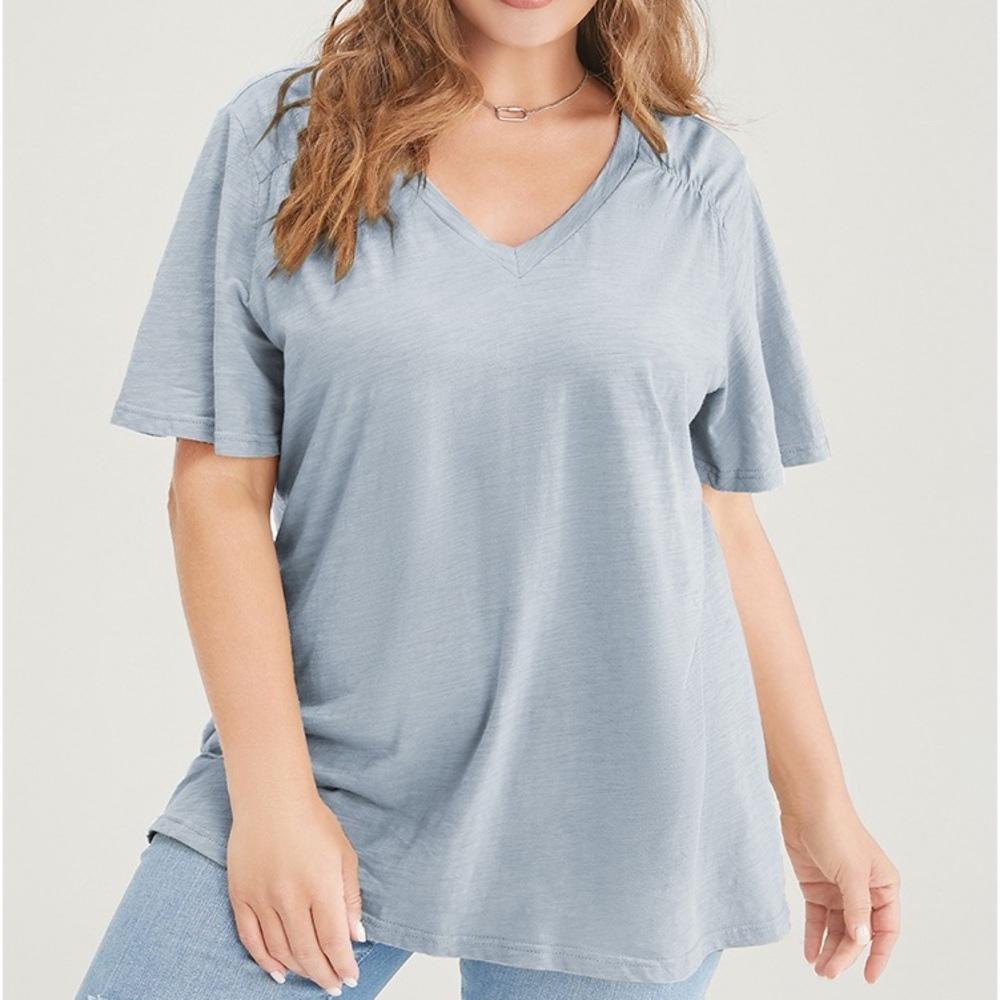 BloomChic Blue Heather Ruffle Sleeve V Neck T-Shirt Size Large